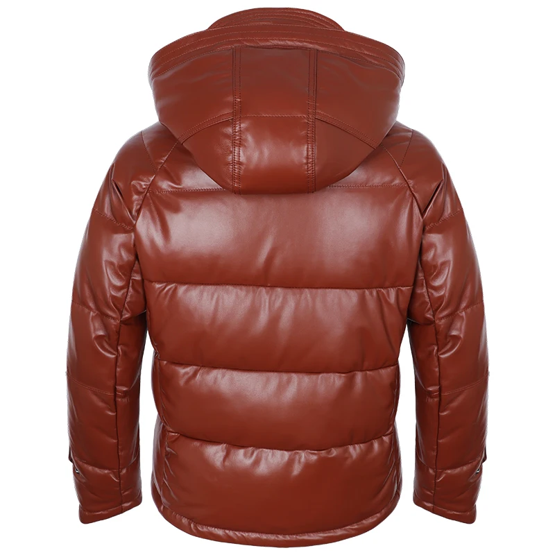 Winter New Top Layer Sheepskin Down Coat Men\'s Genuine Leather Jackets 400g White Duck Down Warm Hooded Leather Puffer Jacket FC