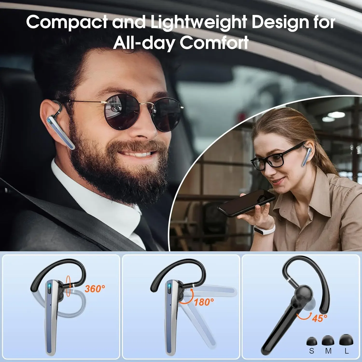 Wireless Bluetooth Compatible Headphones,Business Earphones,Rechargeable Headset With HD Mic,Standby,Car Driving,Sport,Handsfree