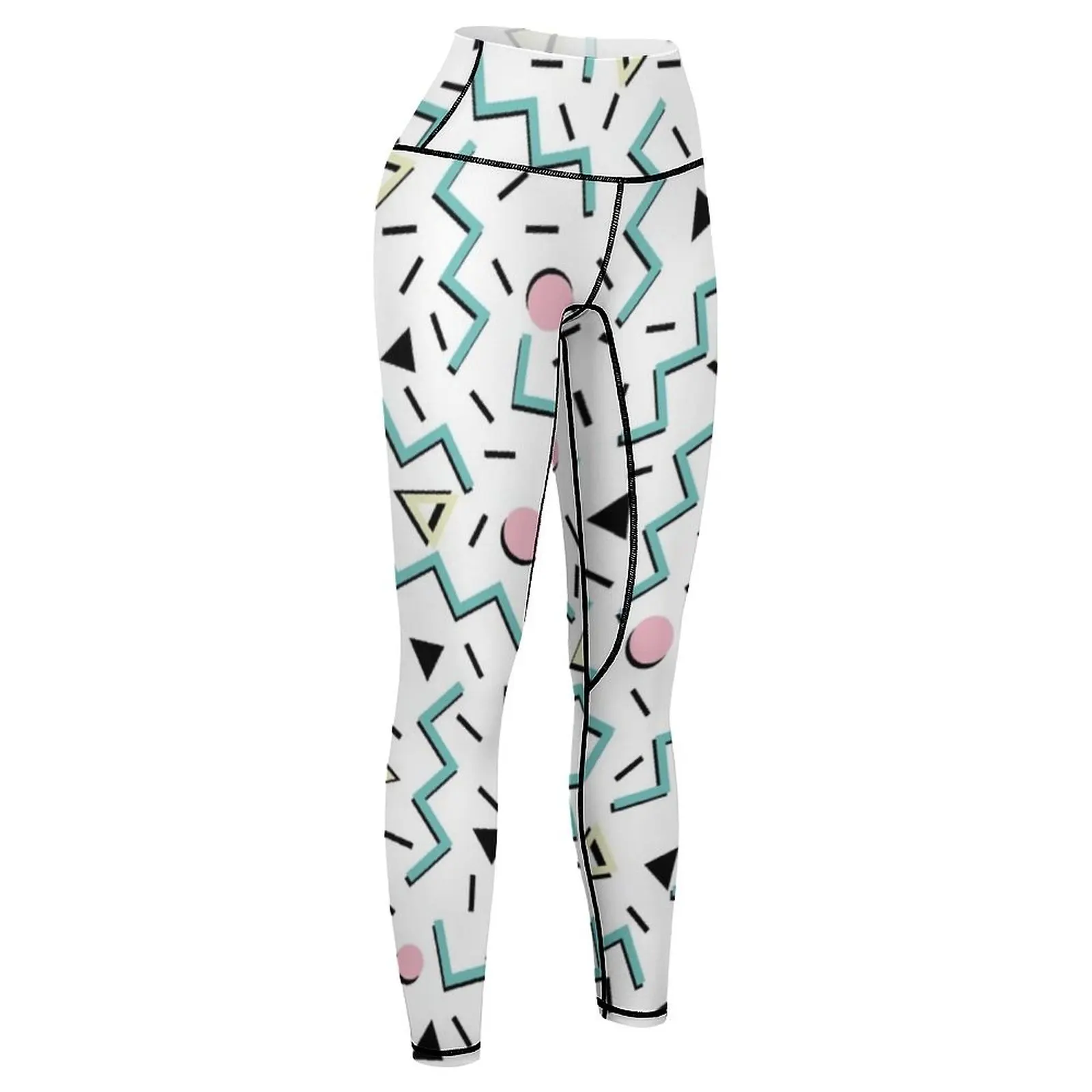 Funky Memphis Pattern Design Leggings, Calças Esportivas Femininas, Mulher Vestuário de Ginásio, Voltar aos anos 80