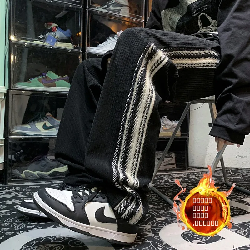 

Men's Fce Lined Wide Leg Pants Thiened European Cotton Winter Casual Loose Fit Straight Leg Sweatpants Anti-Wrinkle