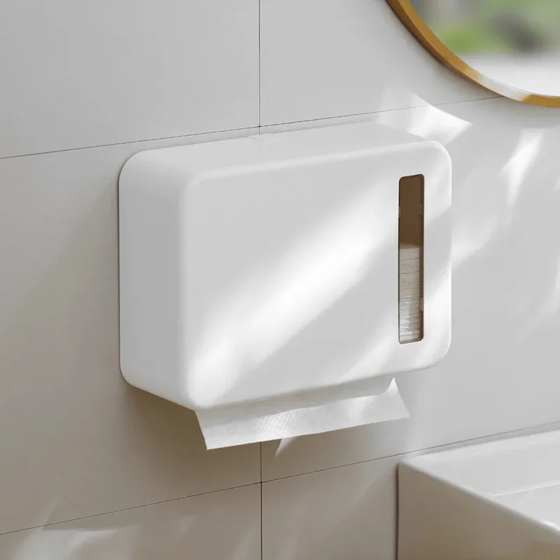 

White wall mounted tissue holder without punching toilet household and commercial hotel paper drawer bathroom accessories