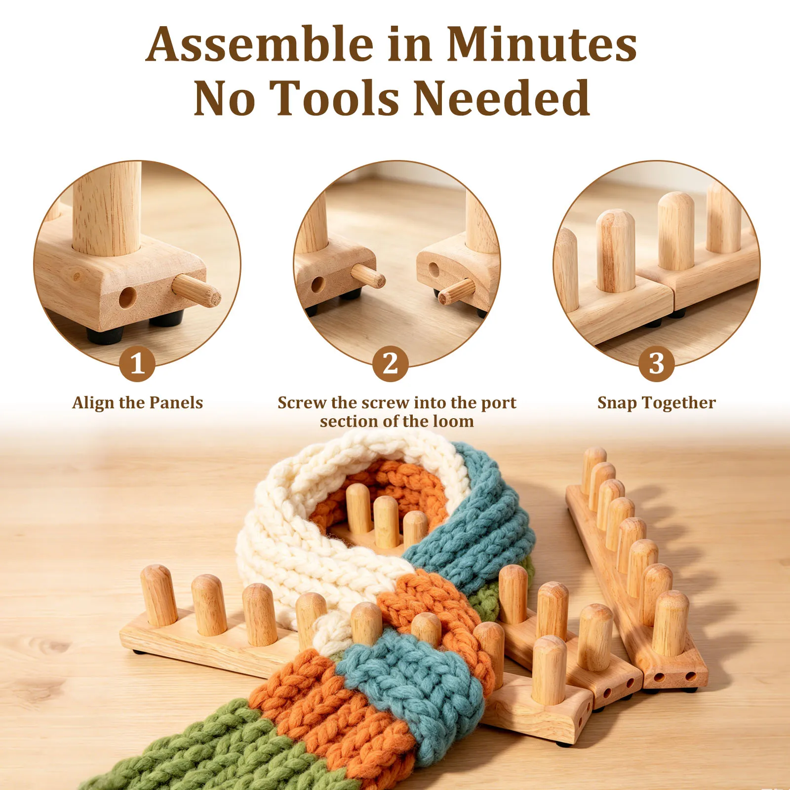 2/3 Sections Chunky Knitting Machine Wood Chunky Weaving Frame Adjustable Chunky Knitting Blanket Machine DIY Hand Knitting Tool view 5