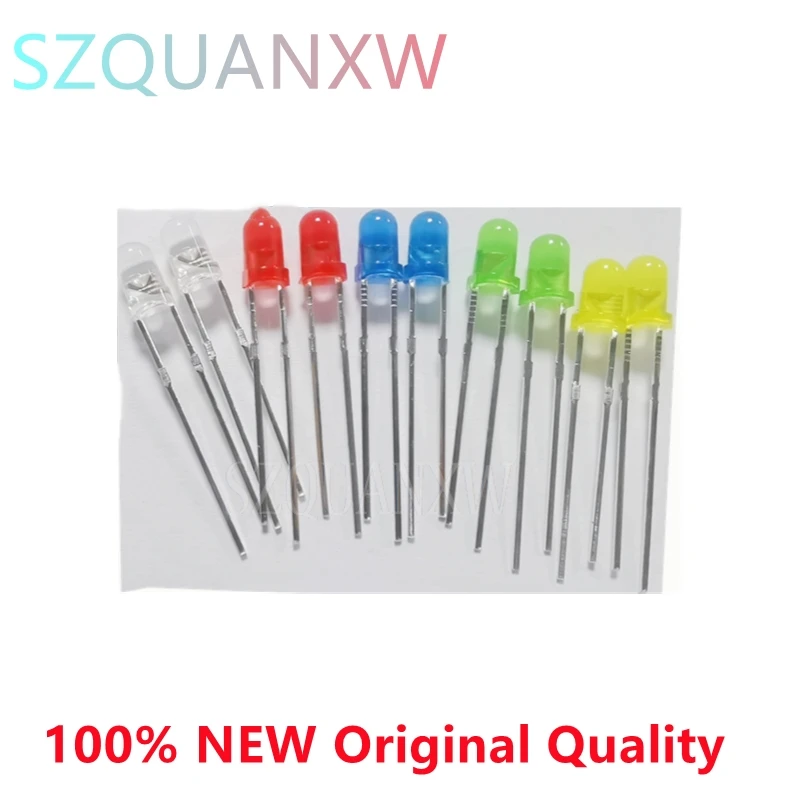 1000pcs blue green red yellow white 3mm led light-emitting diodes