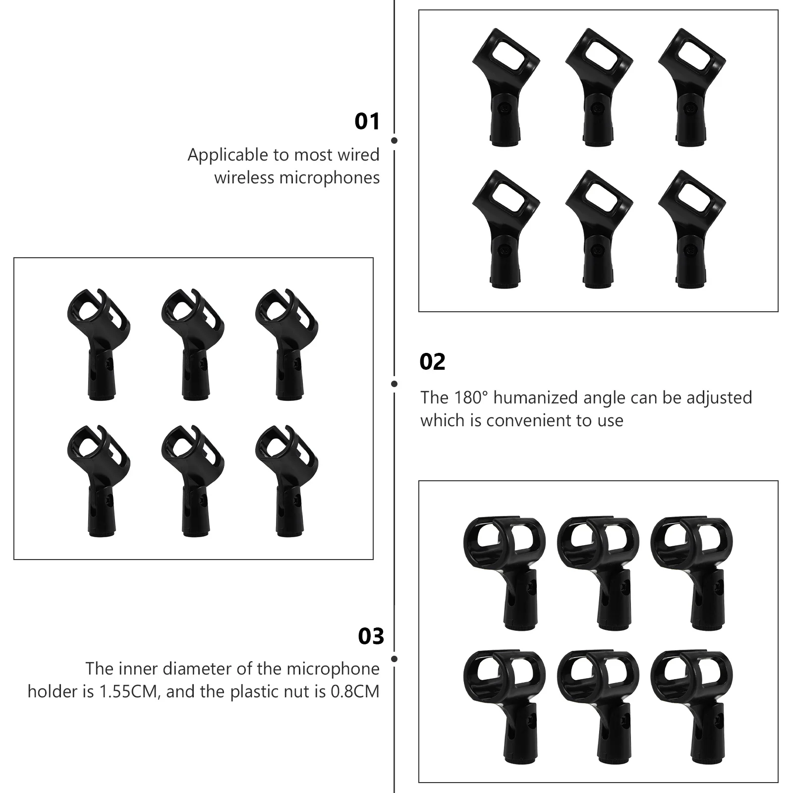 

6Pcs Microphone Clip Holder Plastic Black Heavy Load H-Shaped Mic Stand Clips Suitable for Conference Room Microphone Lifter
