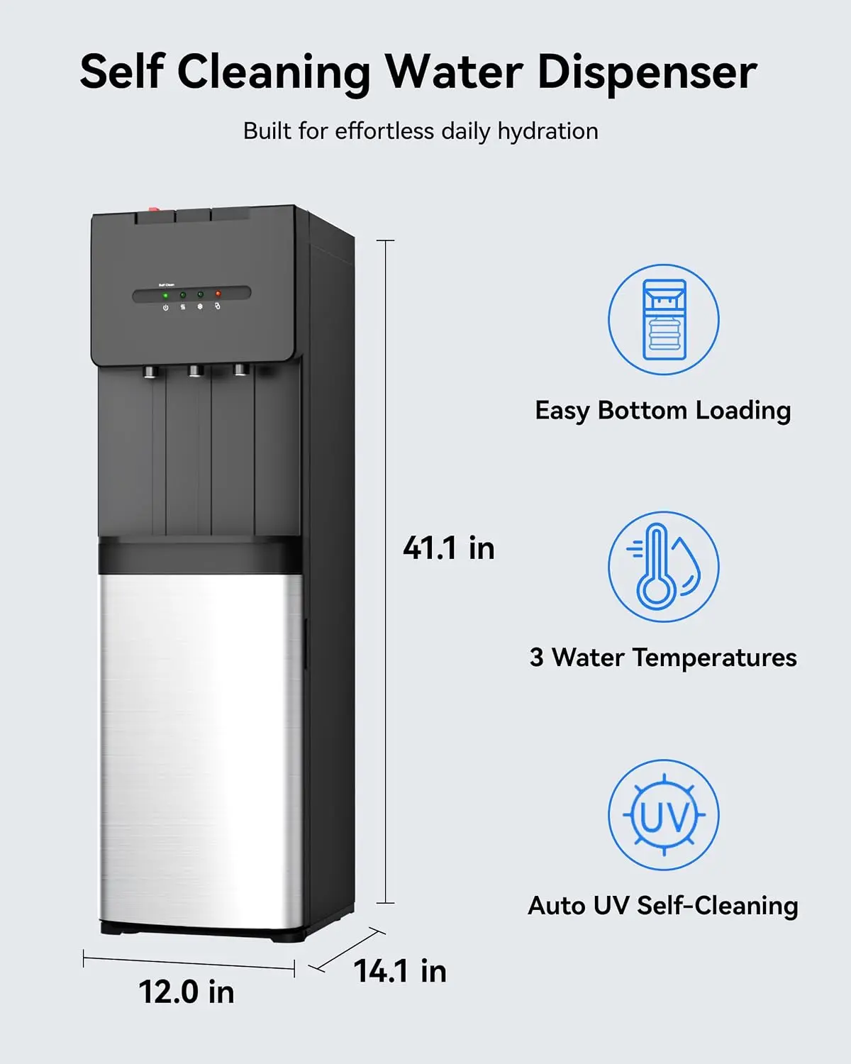 Bottom Loading 5 Gallon Bottle Self Sanitizing Water Cooler Dispenser