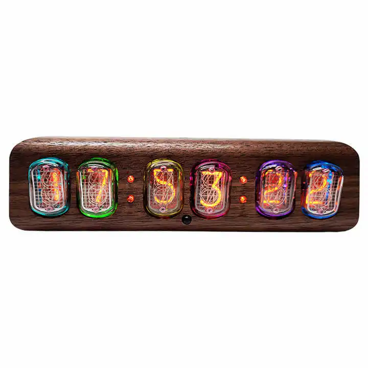 New Design Glass Wooden Material Nixie Clock Desktop Clock In-12 Glow Digital Tube 6-Bit Nixie Clock for Study Table Decor