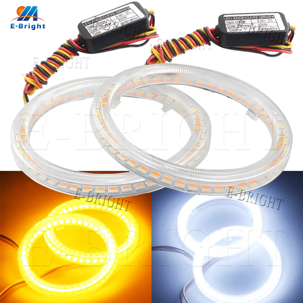 1/2PCS 24V 12V Angel Eyes Halo Rings White Amber 4014LED Cars Headlight DRL Driving Light 60 70 80MM 90MM 95MM 100MM 110MM 120MM