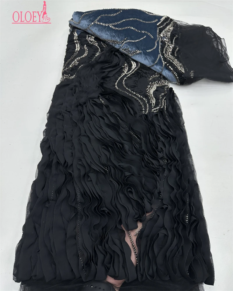 OLOEY africain nigérian paillettes broderie Tulle dentelle tissu haute qualité perles pierre couture pour robes de bal 5 Yards