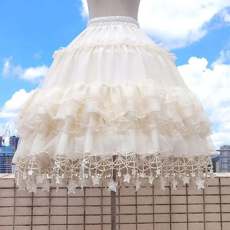 Imagem -05 - Anágua Estilo Flor Lolita para Mulheres Crinolina Branco Rosa Tutu Inchado Lawaii Saia em Casamento Dança Cosplay 2024