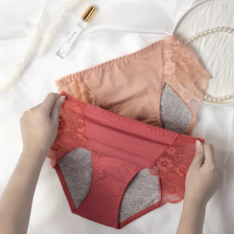 Prevent urinary incontinence underwear menstrual pants100% cotton women panty mid-waist lace briefs physiological pants