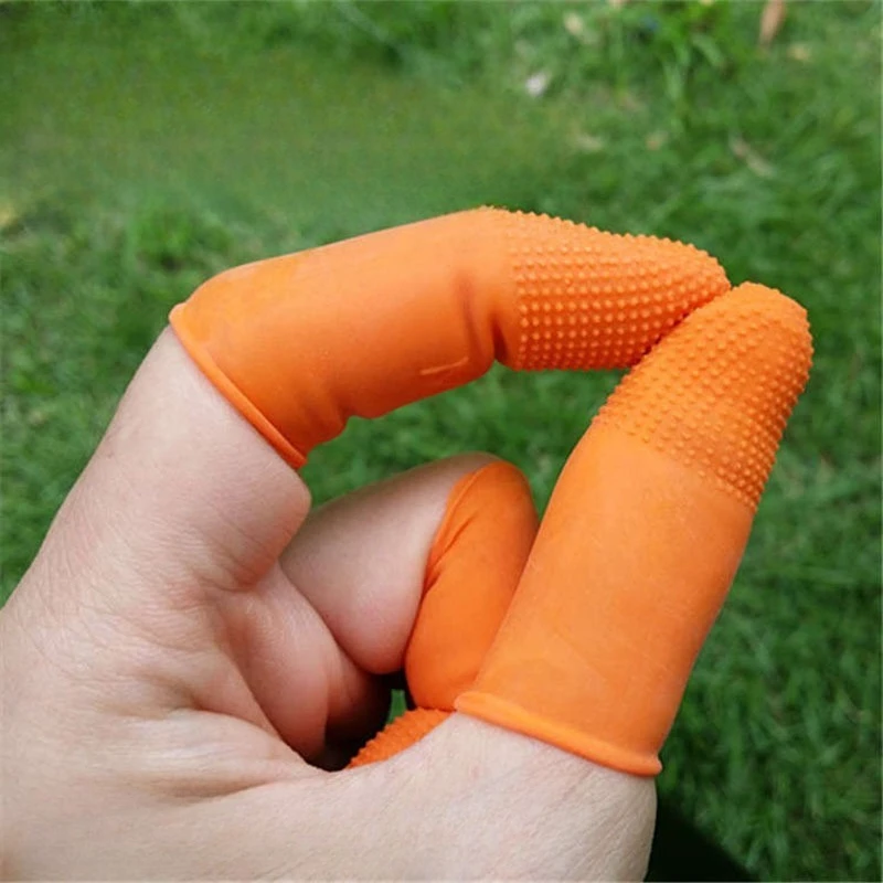 100PCS Orange Dotted Anti-slip Latex Finger Covers with Thick and Durable Printed Labor Protection Finger Guards
