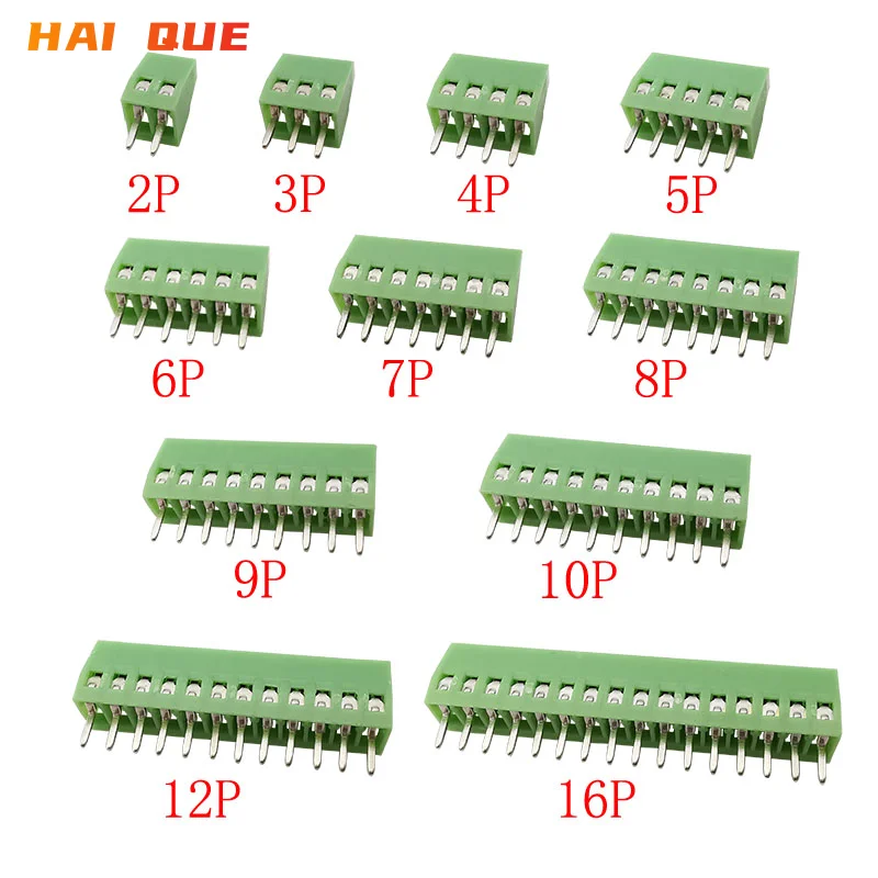 Mini tornillo PCB de paso,conector de bloques de terminales,2/3/4/5/6/7/8/9/10/2,54 Pines,terminales para 26-18AWG,bricolaje