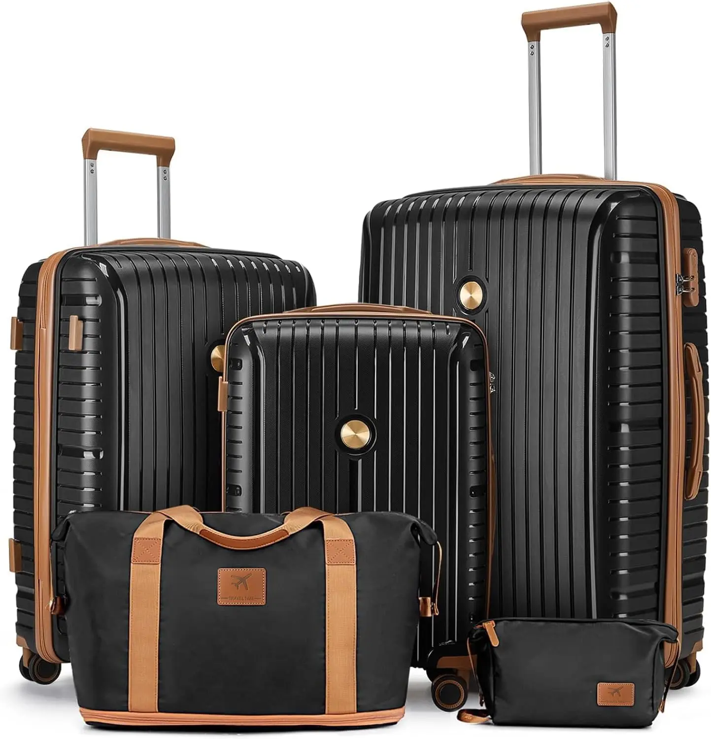 

5-Piece Hardshell Luggage Set with TSA Lock, Spinner Wheels, Lightweight Carry-On Suitcases in Black Brown