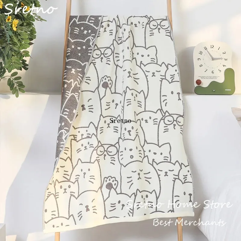 SRETNO Four Layer Gauze Pure Cotton Bath Towel 70x140cm Suitable for Adults Soft and Comfortable Bohemian Beach Towel Bathrobe
