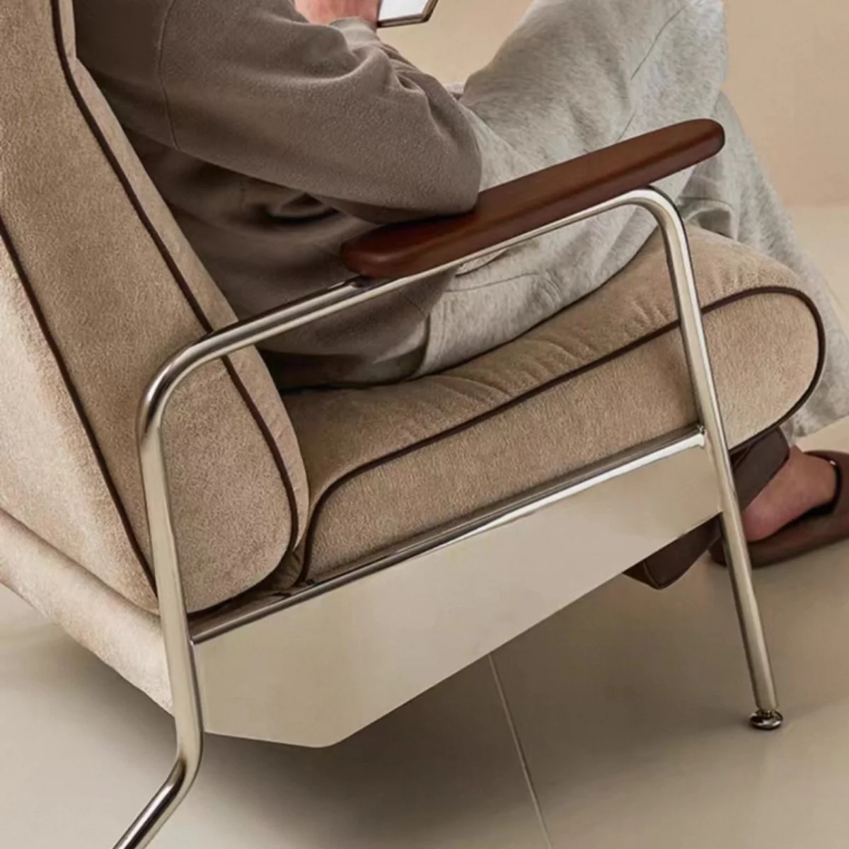 Recliner Chair Chenille Fabric Stainless Steel Frame Solid Wood Armrest Self Weight No Plug Reclining For Home Furnishing