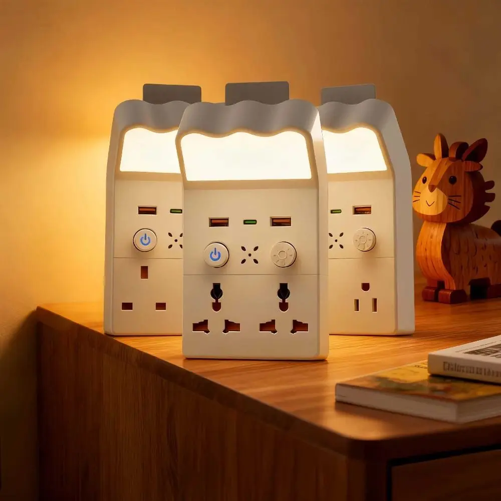 

Универсальный ночник-конвертер для розетки, теплый белый светодиод, 1 Type-C и 2 USB-A, ночник с защитой для глаз, вилка US/UK/EU