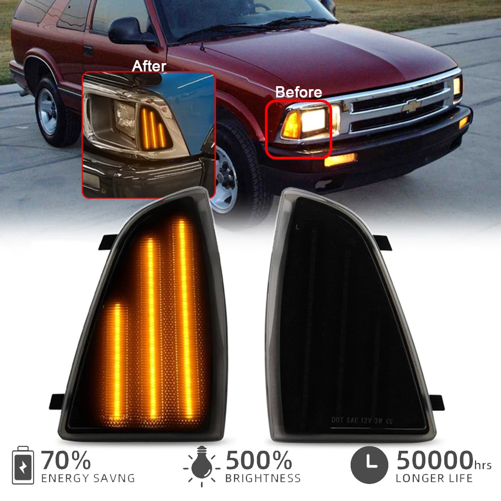 

Светодиодный передний бампер, боковой габаритный фонарь на крыло для Chevrolet S10 Pickup Truck Chevy S10 Blazer 1994-1997, автозапчасти, аксессуары Янтарный