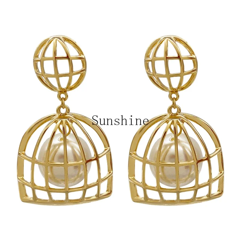 

Exaggerated large pearl birdcage earrings European and American high-end earrings