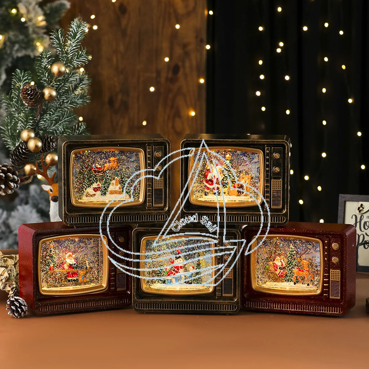 Christmas Water-Filled Music Box with Night Light Snowflake Ornament Home Decoration Gift Music Box