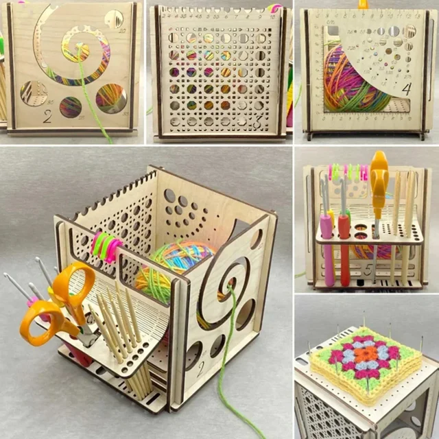 DIY All-in-one Drewniana miska na przędzę Organizer na szydełko Uchwyt do przechowywania Drewniany dozownik przędzy Miska na drutach do szydełkowania Nowość
