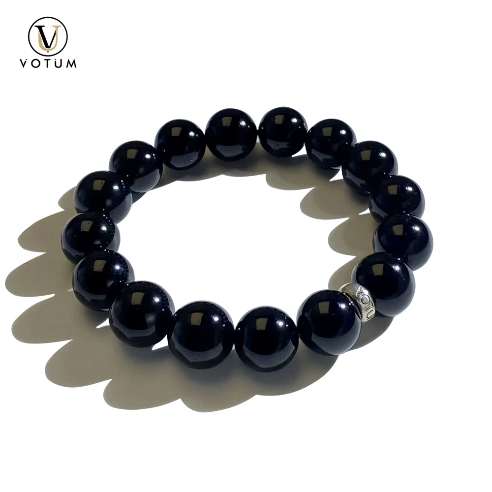 

Votum 12mm Natural Black Tourmaline Bead Bracelet for Man Women Energy Crystal Stone 925 Silver Minimalist Handmade Jewelry Gift