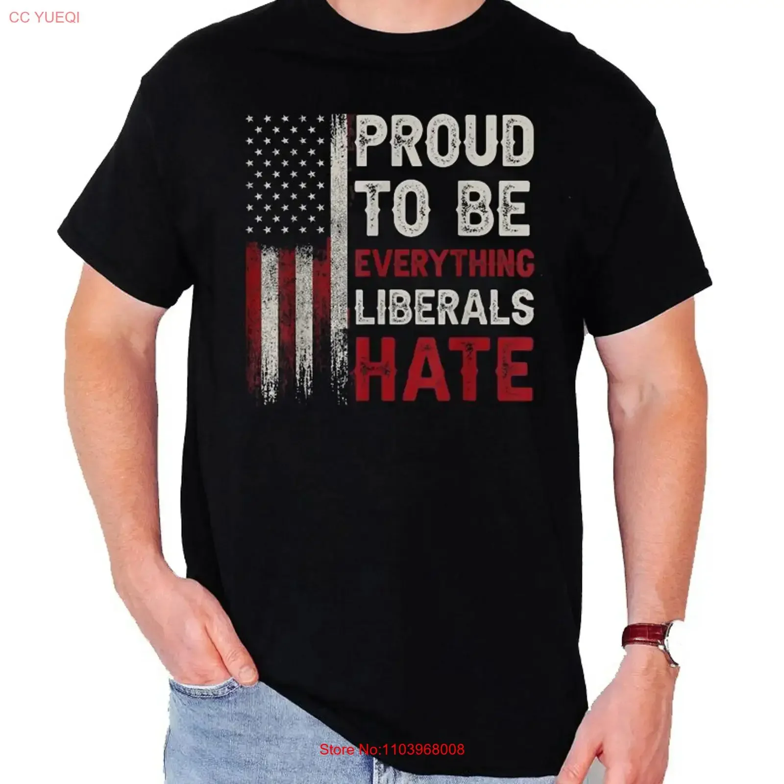 T-shirt « Proud To Be Everything Liberals Hate » vintage délavé, vêtements décontractés de créateur, confortable pour homme, polyvalent, légèrement doux