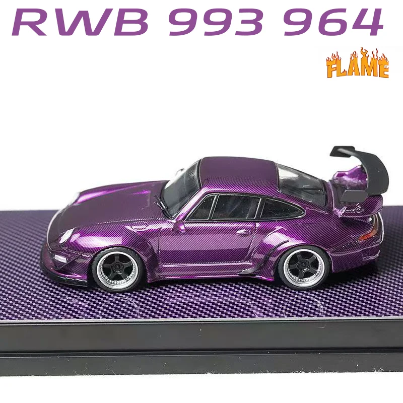 FLAME 1/64 RWB 993 964 퍼플 카본 파이버 합금 모터 차량 다이캐스트 모델 자동차 장난감 컬렉션 소년의 크리스마스 선물