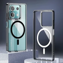 Transparent for Magsafe Magnetic Wireless Charge Case for Xiaomi Redmi 12 13C Note 11 13 12 Pro Plus 4G Shockproof Acrylic Cover