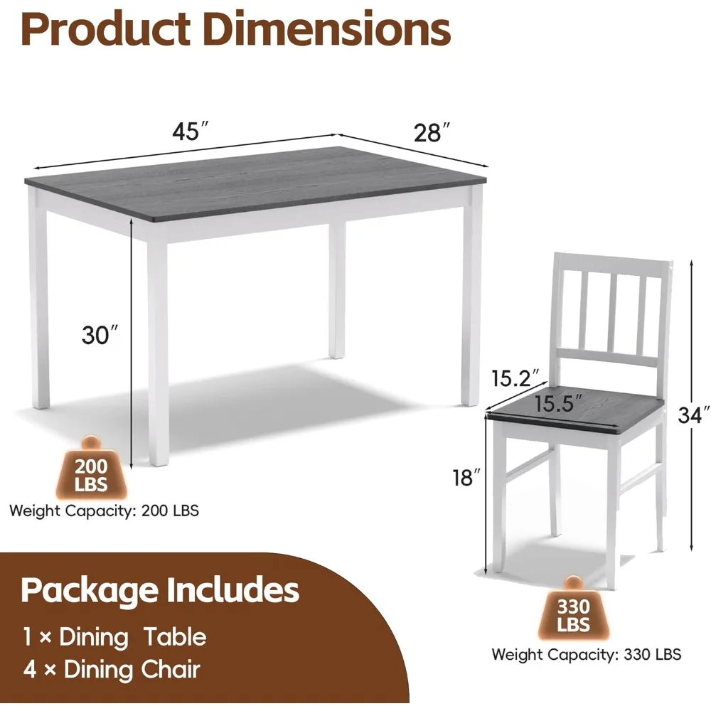 dining table set for 4, space-saving kitchen table and 4 chairs with rubber wood legs