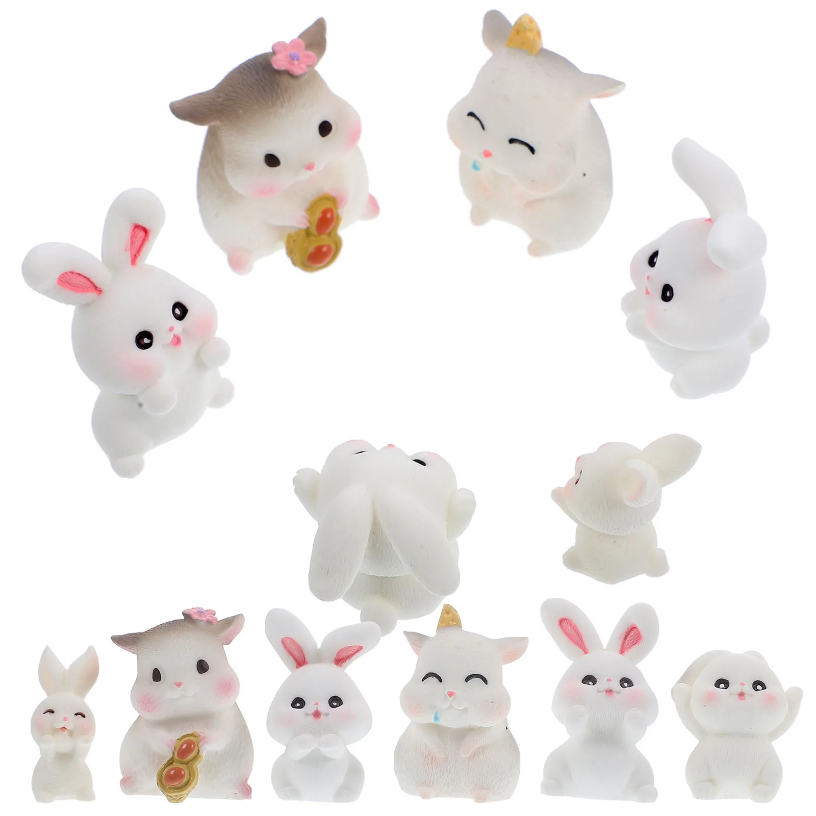 12 Stück Hasenform Miniatur-Kaninchen-Ornament, Kunstharz, Basteln für Garten, drinnen und draußen, Mini-Landschaft, kleine Kaninchen-Statue, Dekoration