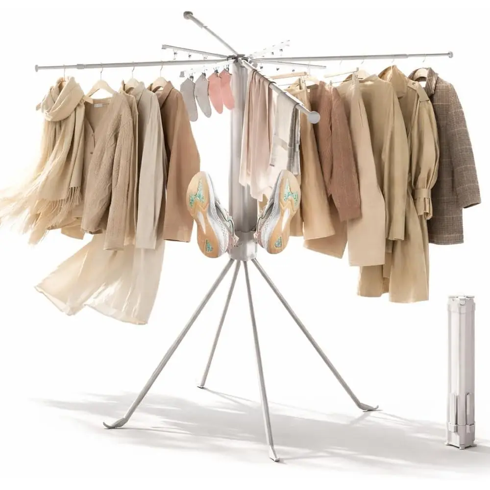 Expandable 4-Leg Laundry Drying Rack, Large Capacity, Collapsible for Indoor/Outdoor Use, Includes Sock Clips & Shoe Holders, Sp