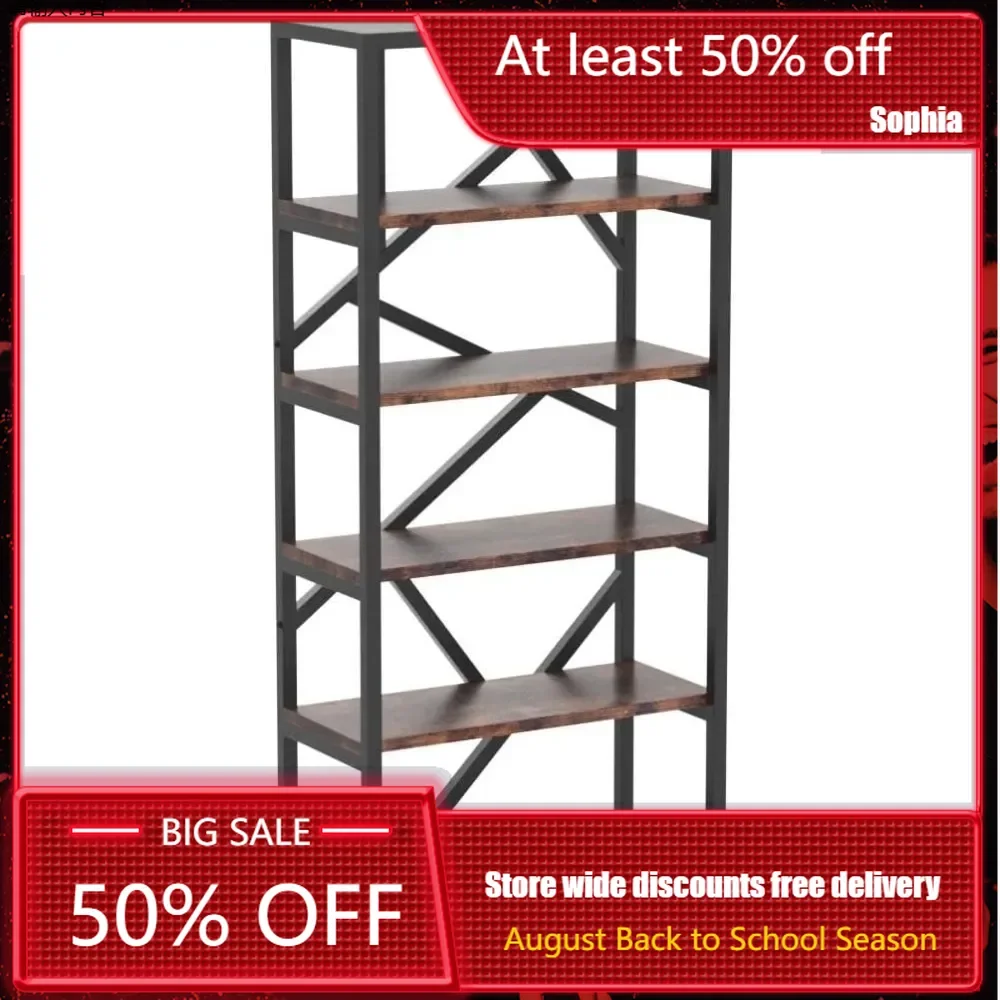 

71 Inch Industrial Bookshelf, 6 Shelf Etagere Bookcase, Free Standing Open Book Shelves Storage Display Shelf, Wood Shelving