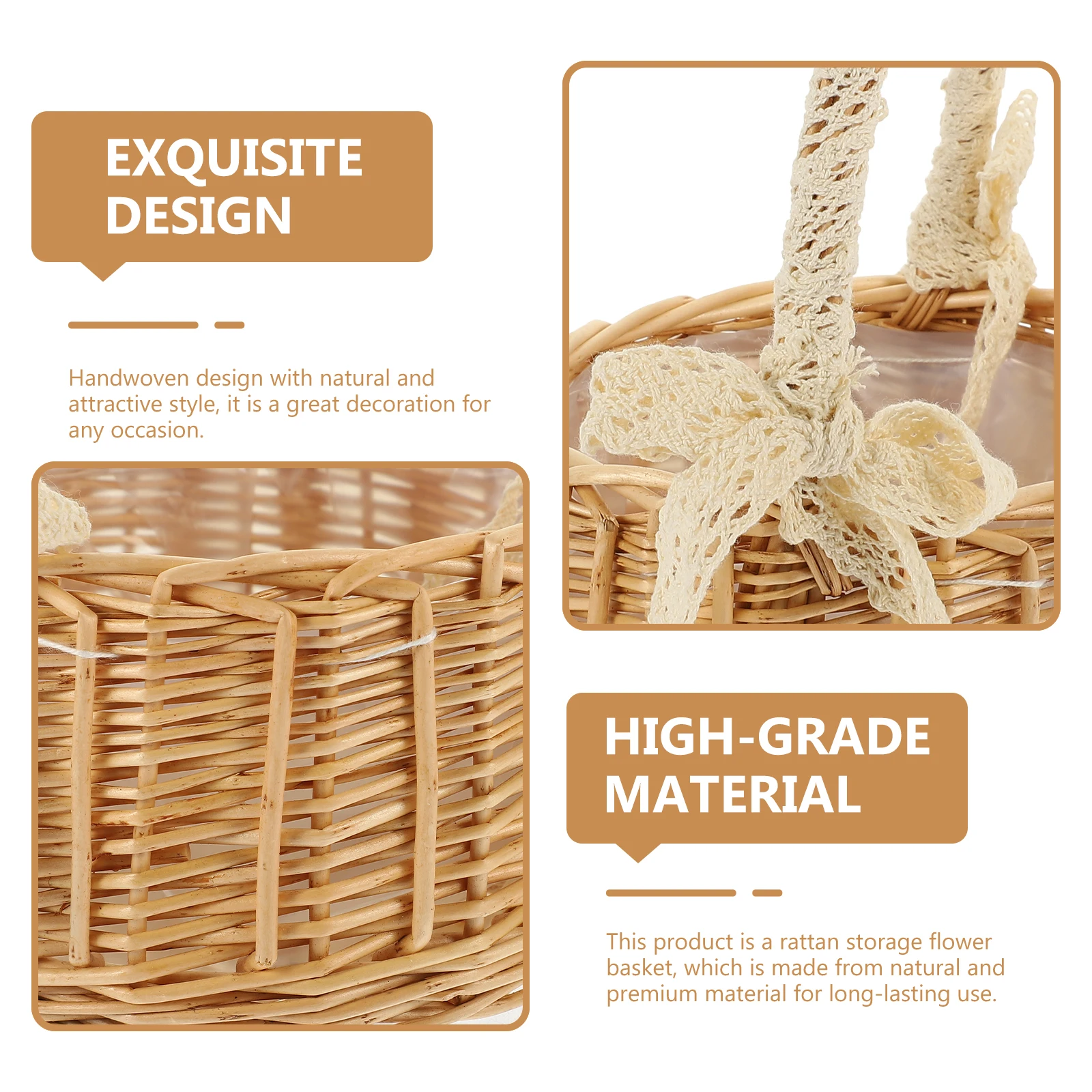 

Woven Basket Flower Hand Door Handles Portable Storage Natural Decor Material Clear Flower Basket Texture