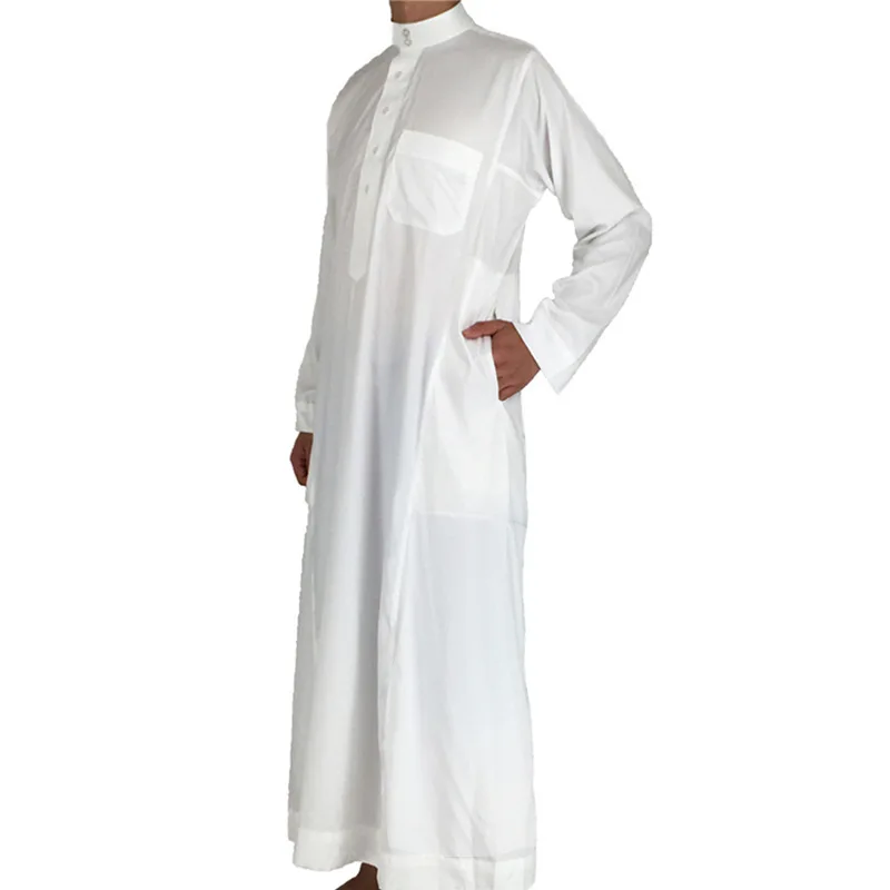 Robe Abaya islamique blanche pour hommes, vêtements musulmans pour hommes, col montant, arabe, moyen-orient, européen, américain