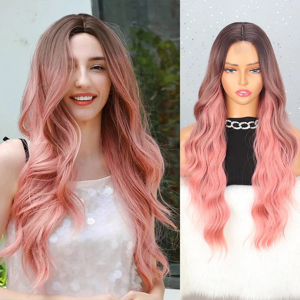 

Long Synthet Wig Wavy Ombre Black Pink for Women Curly Hair Daily Party High Density Temperature Fibre Hair