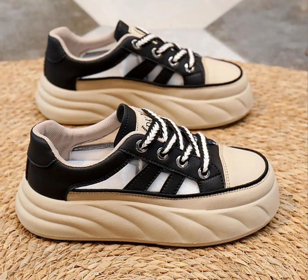 Sandálias femininas esportivas respiráveis, sapatos de verão, sola grossa, cordões, salto oco, 4cm, sapatos para pais, novo, 2024