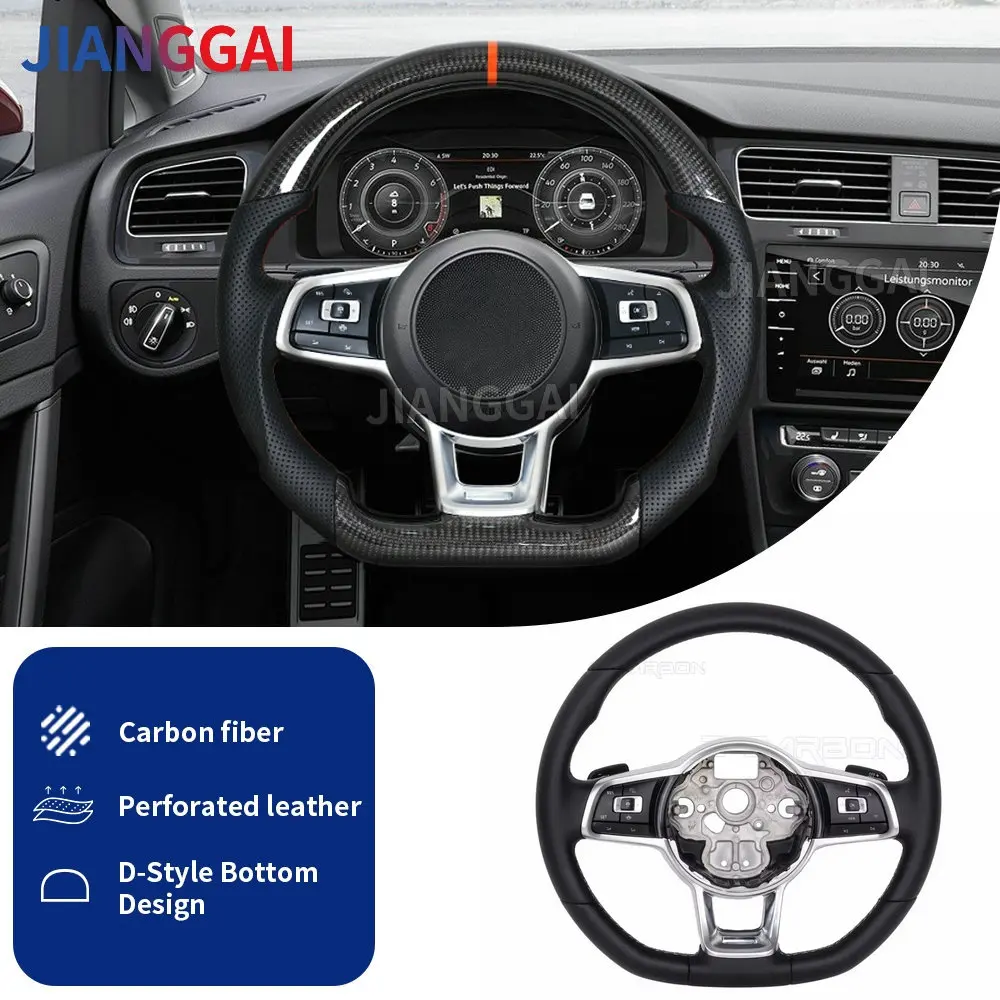 

Car Steering Wheel For Volkswagen MK7 R GTI Golf 7 Carbon Fiber Steering Wheel Paddle Shifts Buttons Trim Cover 2015 2016 2017