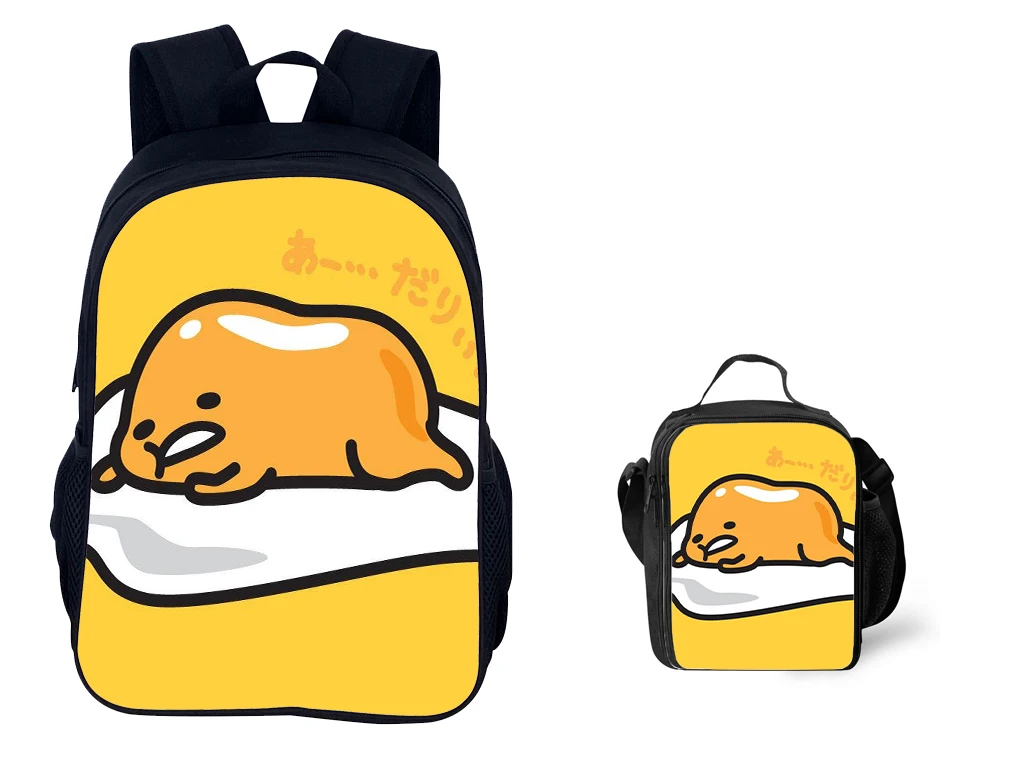 

Boys Girls Sanrio Backpack 2pcs Set Gudetama Graphic Knaspack Waterproof Durable School Bookbag with Lunch Bag