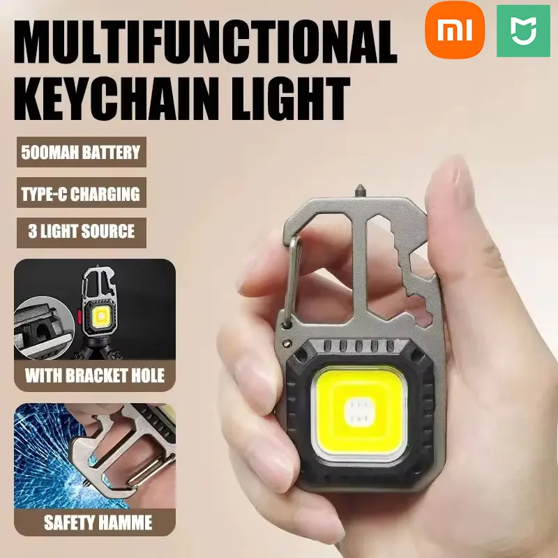 Xiaomi MIJIA LED gantungan kunci senter luar ruangan berkemah COB lampu kerja lampu darurat dengan jendela palu pembuka botol lampu