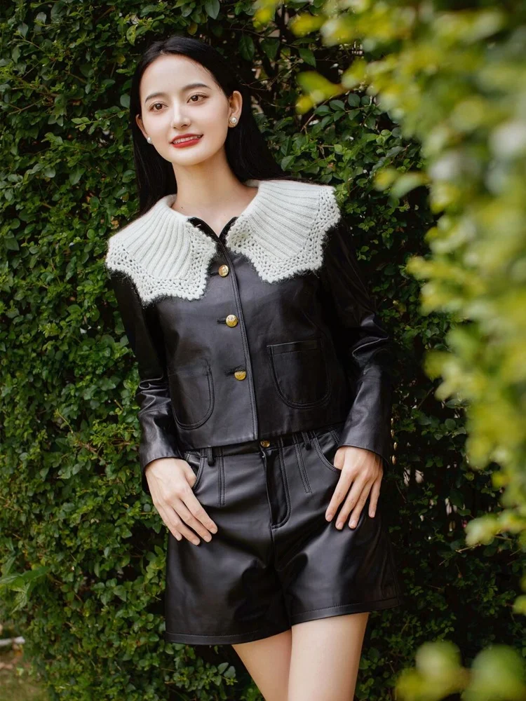 معطف Jaet للسيدات بتصميم ريترو من Faionable مع ياقة Lotus Le من الجلد الفاخر عالي الجودة وصل حديثًا للربيع