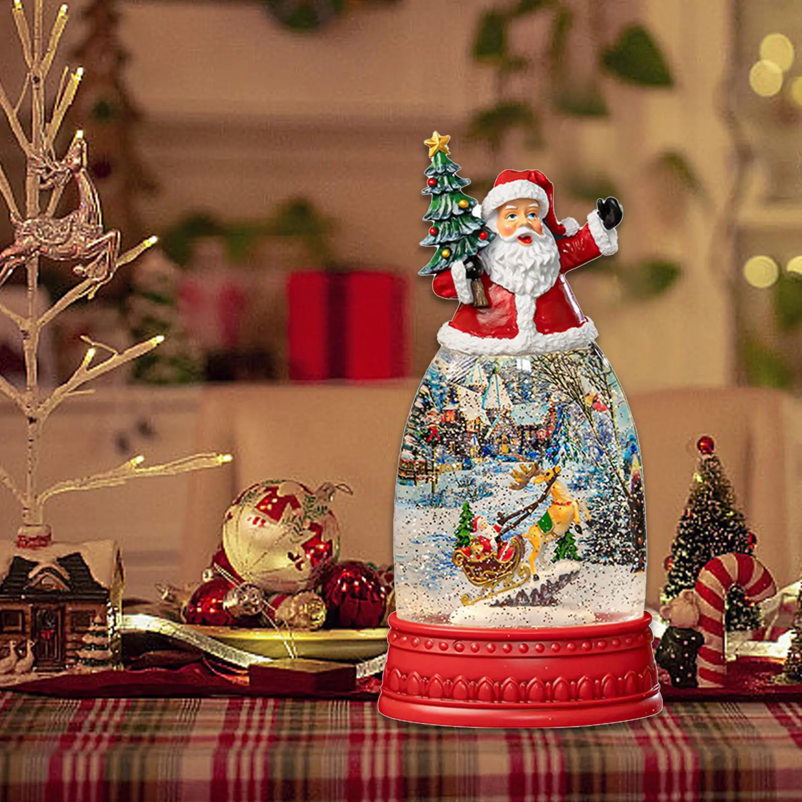 USB Christmas Snow Globe Musical Lantern Resin Craft Lighted Winter Wonderland Decor for Table Centerpiece and Xmas Present