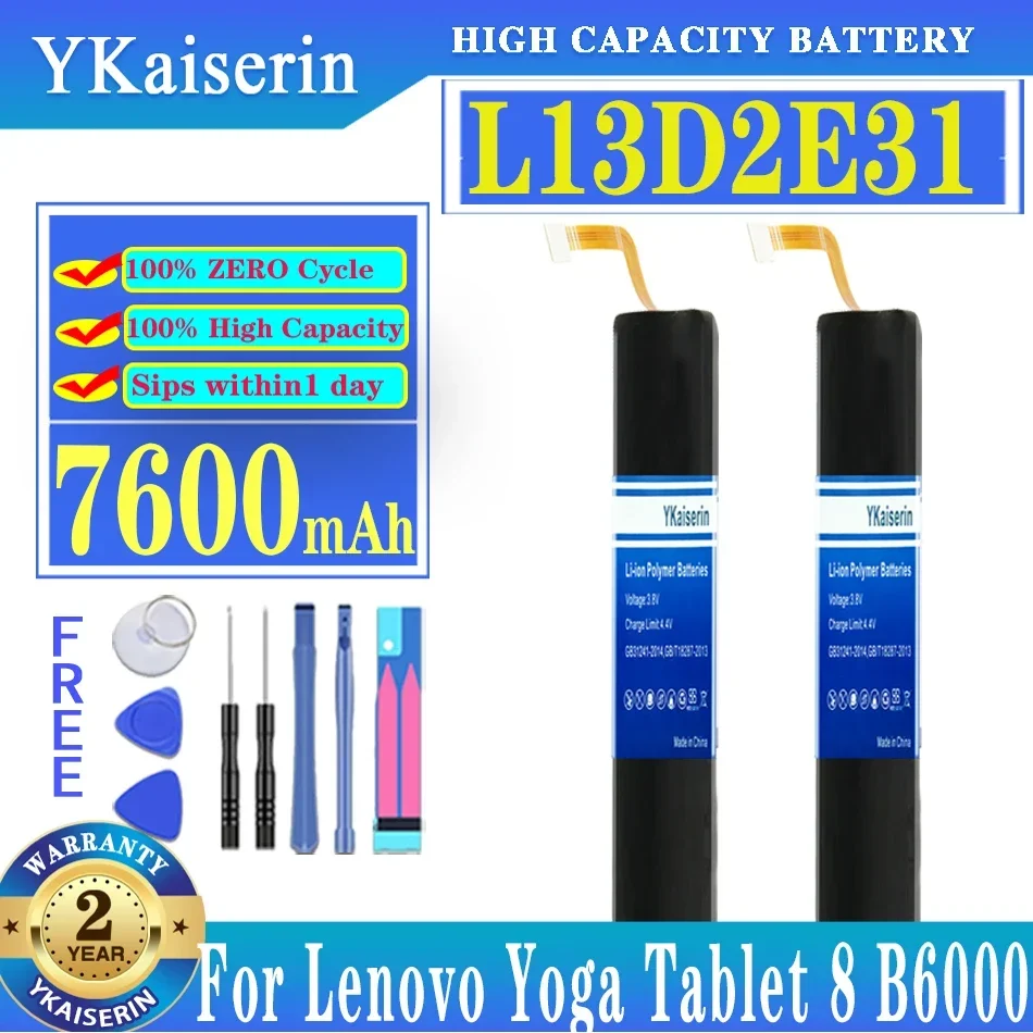 YKaiserin 7600mAh Replacement Battery L13D2E31/L13C2E31 for Lenovo Yoga Tablet 8 B6000 B6000-H B6000-F 60044 60043 tablet8