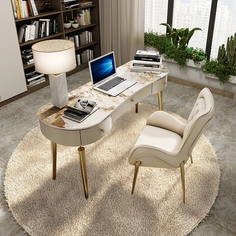 

Light luxury desk and chair combination modern simple high-end rock slab computer desk