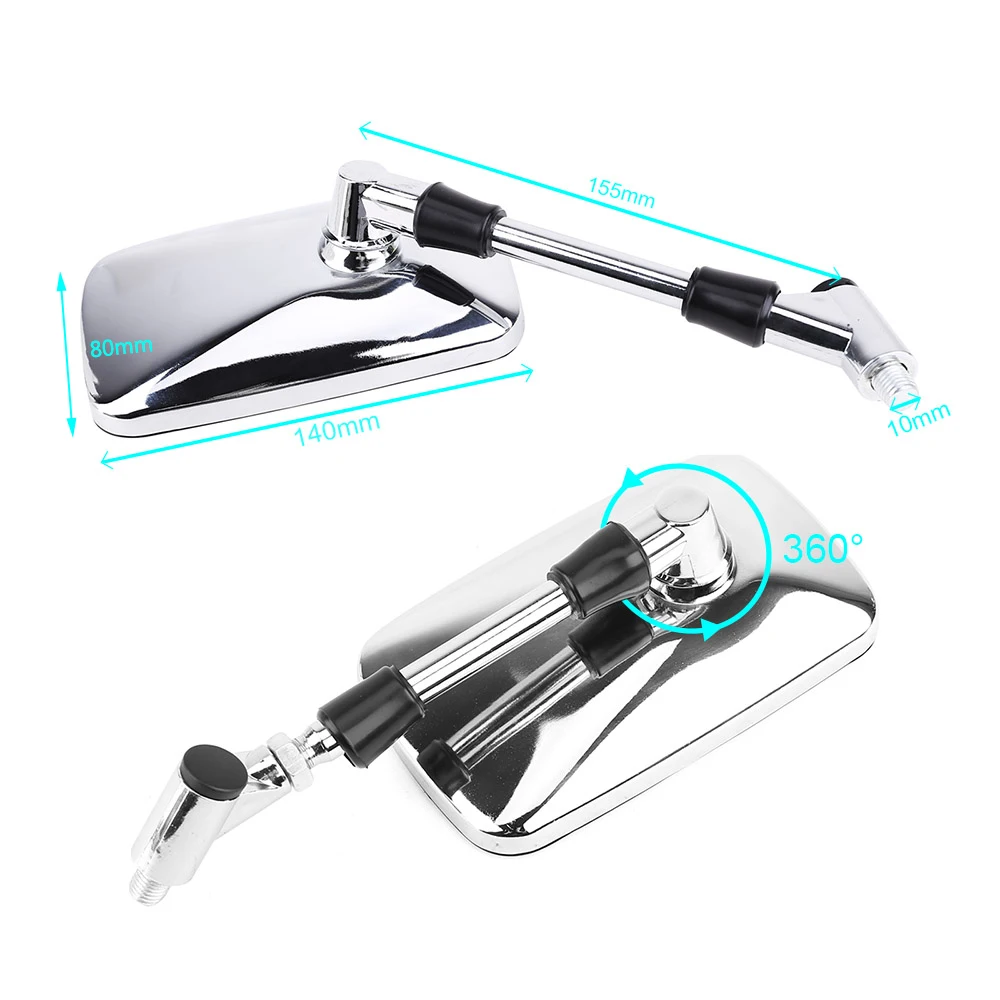 Chrome Mirror Motorcycle Accessories 10mm Universal Rectangle Electric Scooter Cafe Racer Motor Cruisers Choppers Side Rearview