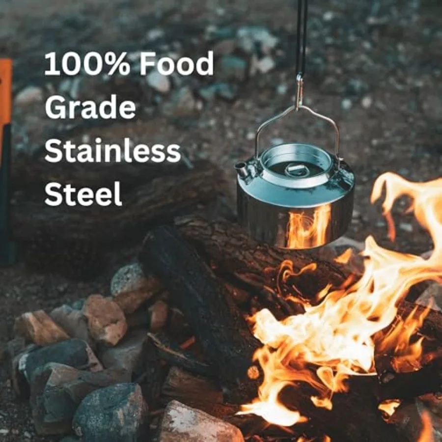 1.2L Stainless Steel Camping Kettle for Boiling Water on Open Fire 5Cup Outdoor Cooking and Backpacking Tea Coffee Pot Durable