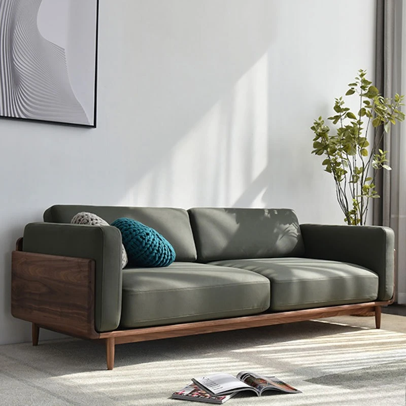 Straight sofa, black walnut sofa, living room furniture, double triple full solid wood sofa