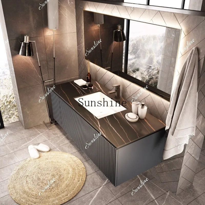 

Slate modern simple light luxury solid wood bathroom cabinet combination bathroom bathroom cabinet FT