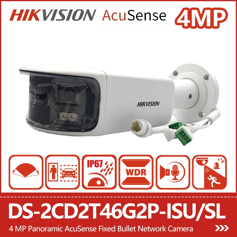Hikvision 4MP Panoramic AcuSense Bullet IP Camera Human&Vehicle Detection Two-way Talk Security Protection DS-2CD2T46G2P-ISU/SL