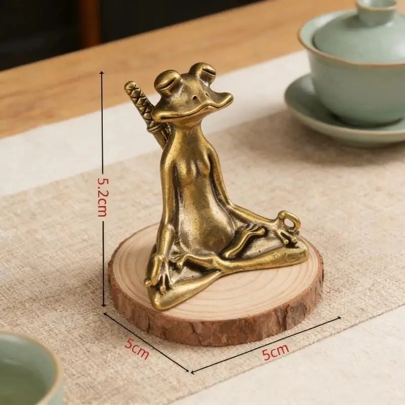 Alloy Zen Meditation Frog Statue Vintage Texture Small Size For Tea Table Home Office Decor