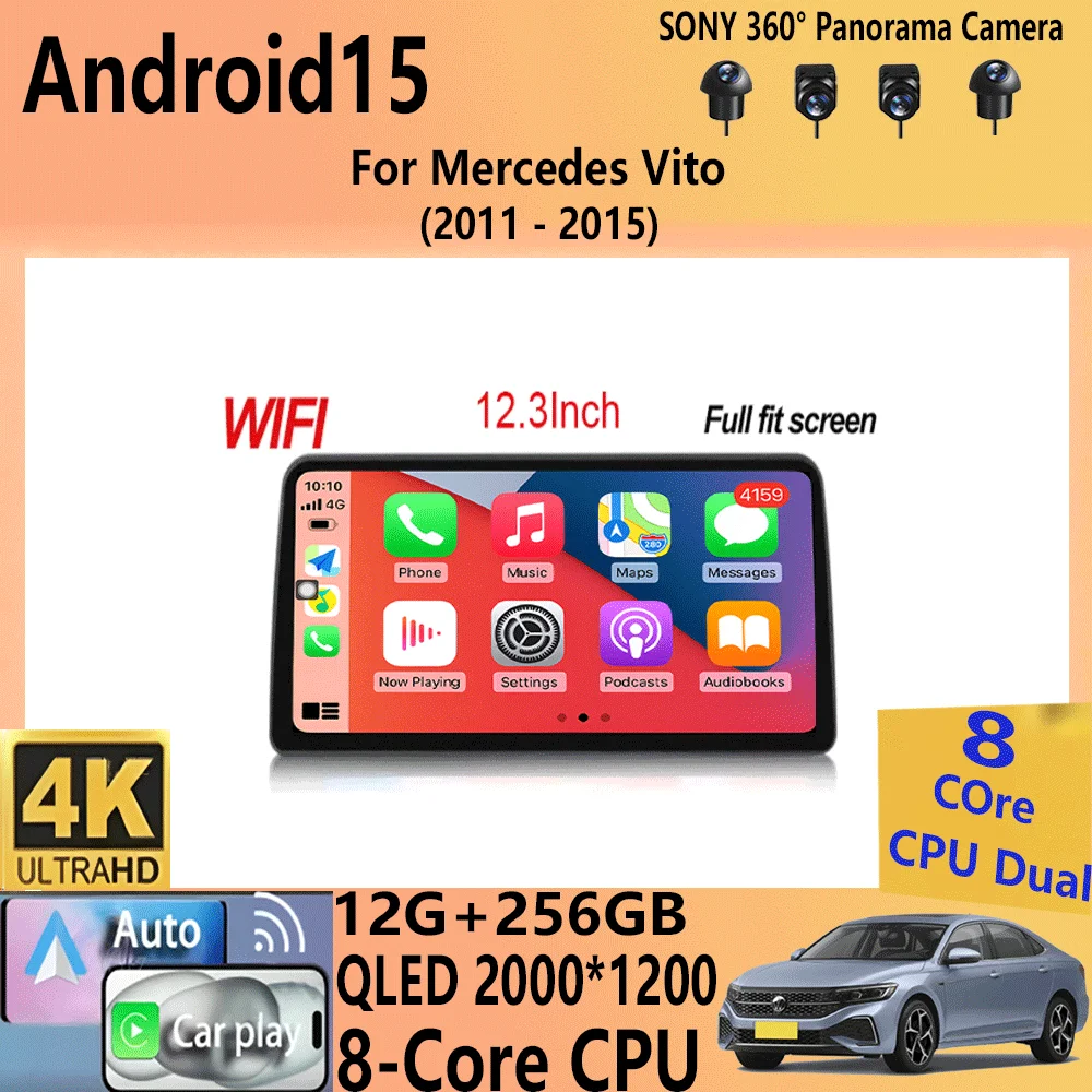

12.3" Screen Android 15 8 Core WIFI 4G LTE For Mercedes Vito 2011-2015 Car Radio Video Stereo Multimedia Player Carplay Auto